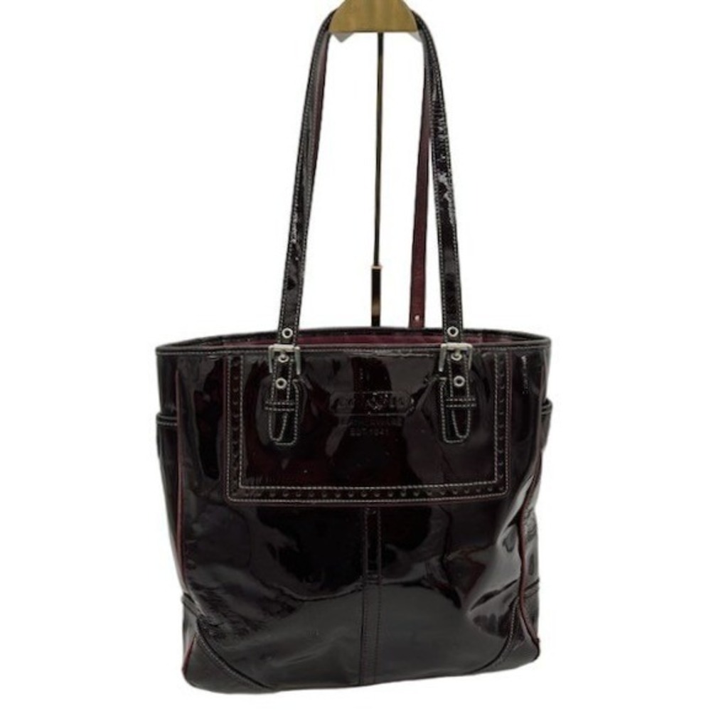 Coach Gallery Tote Women's Burgundy Patent Leather Shoulder Purse